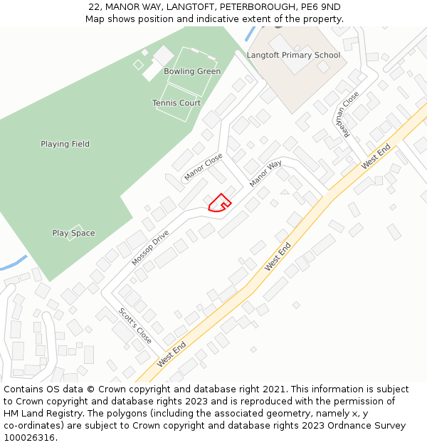 22, MANOR WAY, LANGTOFT, PETERBOROUGH, PE6 9ND: Location map and indicative extent of plot