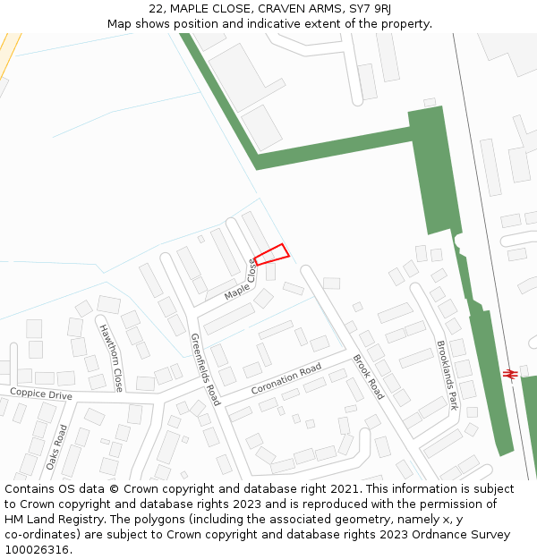 22, MAPLE CLOSE, CRAVEN ARMS, SY7 9RJ: Location map and indicative extent of plot