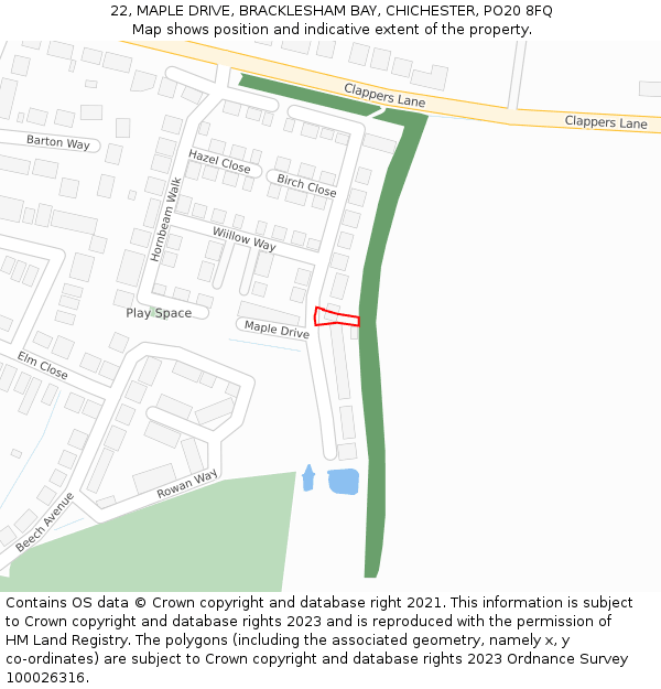 22, MAPLE DRIVE, BRACKLESHAM BAY, CHICHESTER, PO20 8FQ: Location map and indicative extent of plot