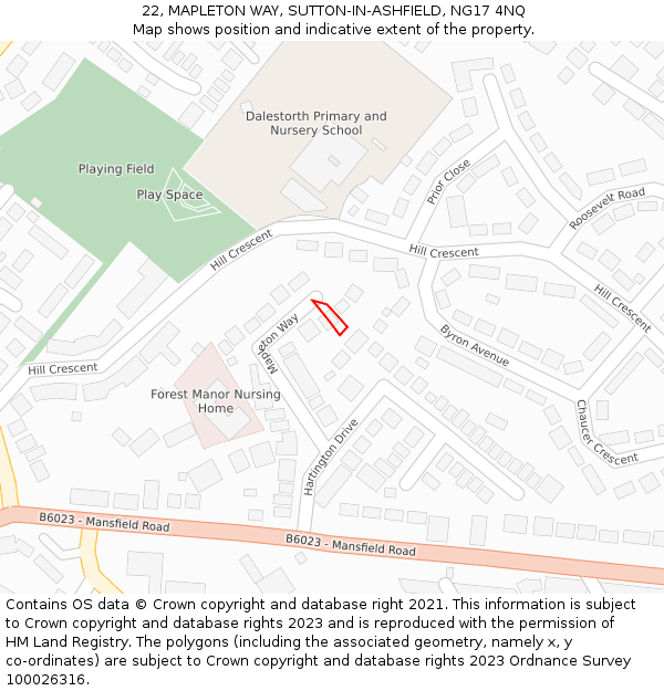 22, MAPLETON WAY, SUTTON-IN-ASHFIELD, NG17 4NQ: Location map and indicative extent of plot