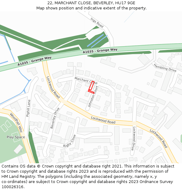 22, MARCHANT CLOSE, BEVERLEY, HU17 9GE: Location map and indicative extent of plot