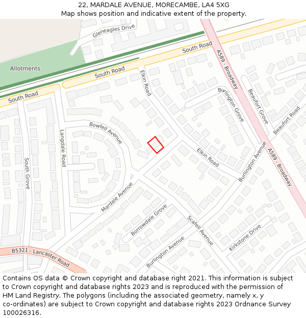 22, MARDALE AVENUE, MORECAMBE, LA4 5XG: Location map and indicative extent of plot