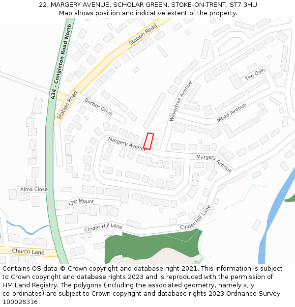 22, MARGERY AVENUE, SCHOLAR GREEN, STOKE-ON-TRENT, ST7 3HU: Location map and indicative extent of plot