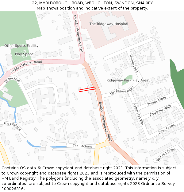 22, MARLBOROUGH ROAD, WROUGHTON, SWINDON, SN4 0RY: Location map and indicative extent of plot