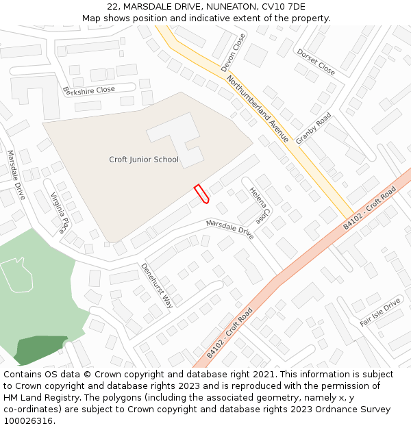 22, MARSDALE DRIVE, NUNEATON, CV10 7DE: Location map and indicative extent of plot