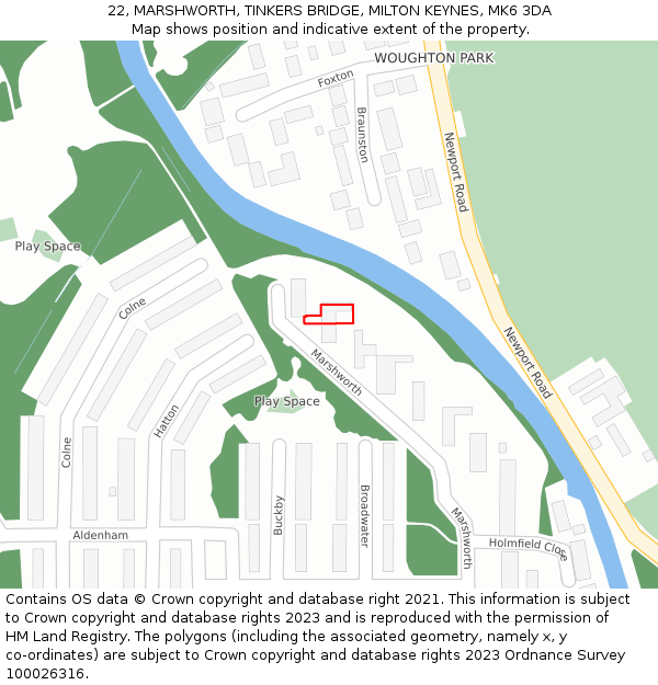 22, MARSHWORTH, TINKERS BRIDGE, MILTON KEYNES, MK6 3DA: Location map and indicative extent of plot