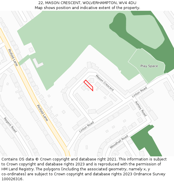 22, MASON CRESCENT, WOLVERHAMPTON, WV4 4DU: Location map and indicative extent of plot