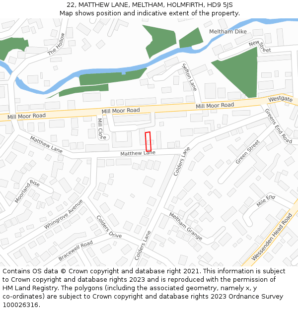 22, MATTHEW LANE, MELTHAM, HOLMFIRTH, HD9 5JS: Location map and indicative extent of plot