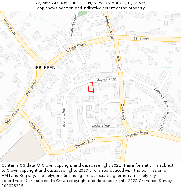 22, MAYFAIR ROAD, IPPLEPEN, NEWTON ABBOT, TQ12 5RN: Location map and indicative extent of plot