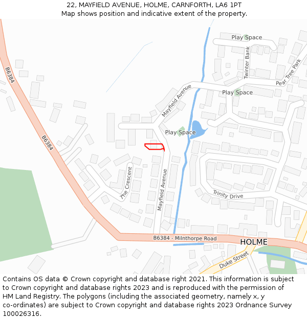 22, MAYFIELD AVENUE, HOLME, CARNFORTH, LA6 1PT: Location map and indicative extent of plot