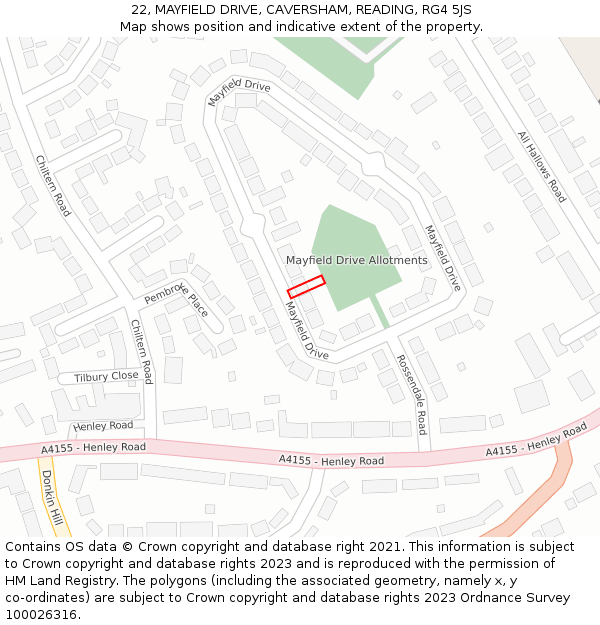 22, MAYFIELD DRIVE, CAVERSHAM, READING, RG4 5JS: Location map and indicative extent of plot