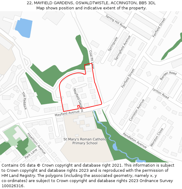 22, MAYFIELD GARDENS, OSWALDTWISTLE, ACCRINGTON, BB5 3DL: Location map and indicative extent of plot