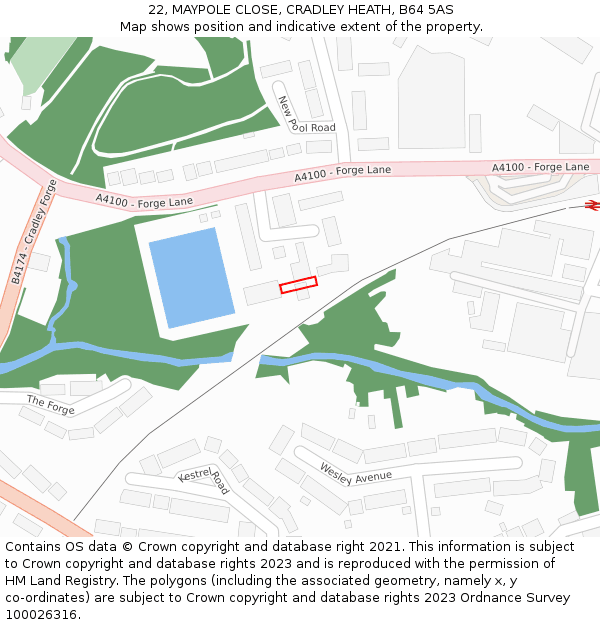 22, MAYPOLE CLOSE, CRADLEY HEATH, B64 5AS: Location map and indicative extent of plot