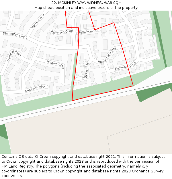 22, MCKINLEY WAY, WIDNES, WA8 9QH: Location map and indicative extent of plot