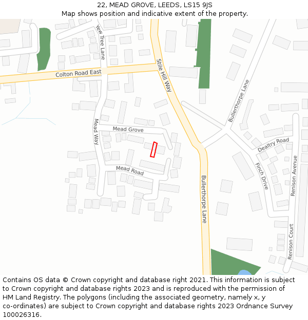 22, MEAD GROVE, LEEDS, LS15 9JS: Location map and indicative extent of plot