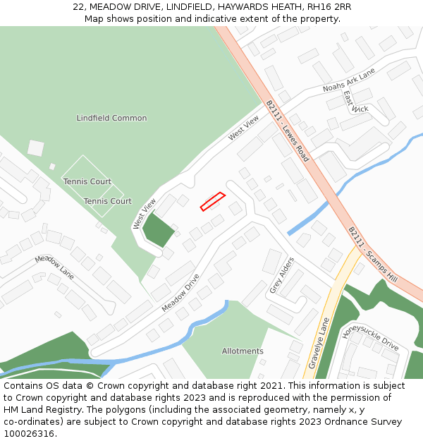 22, MEADOW DRIVE, LINDFIELD, HAYWARDS HEATH, RH16 2RR: Location map and indicative extent of plot