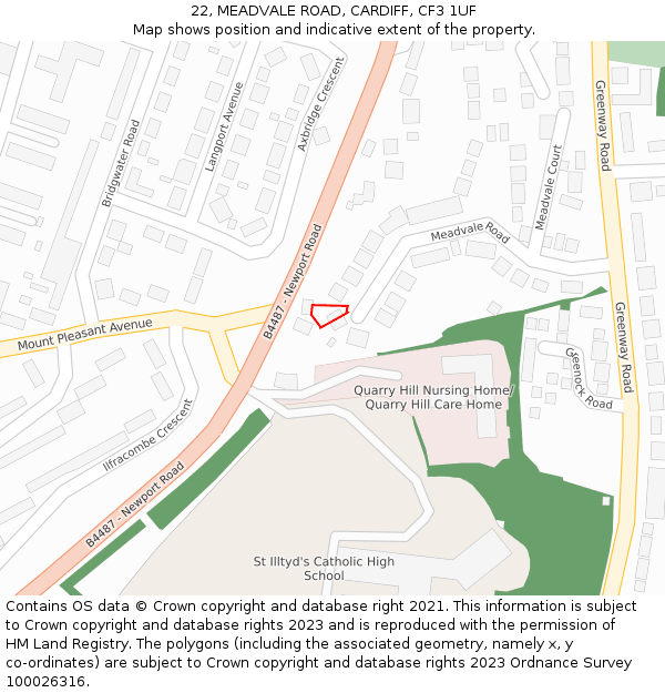 22, MEADVALE ROAD, CARDIFF, CF3 1UF: Location map and indicative extent of plot