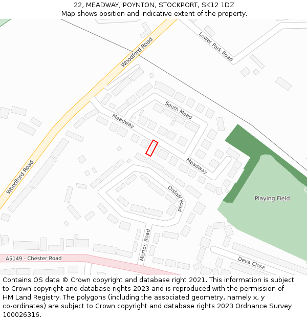 22, MEADWAY, POYNTON, STOCKPORT, SK12 1DZ: Location map and indicative extent of plot