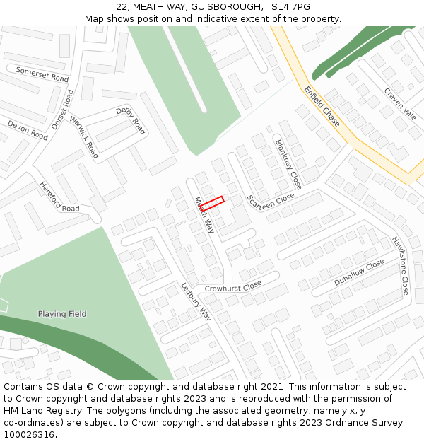22, MEATH WAY, GUISBOROUGH, TS14 7PG: Location map and indicative extent of plot