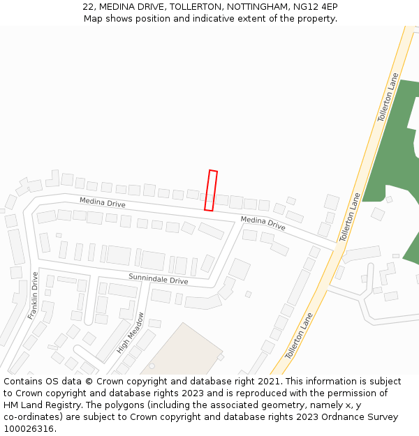 22, MEDINA DRIVE, TOLLERTON, NOTTINGHAM, NG12 4EP: Location map and indicative extent of plot