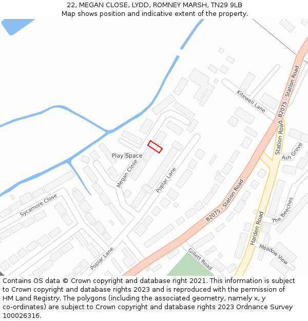 22, MEGAN CLOSE, LYDD, ROMNEY MARSH, TN29 9LB: Location map and indicative extent of plot