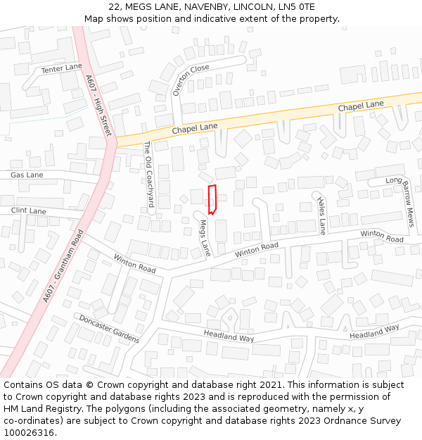 22, MEGS LANE, NAVENBY, LINCOLN, LN5 0TE: Location map and indicative extent of plot