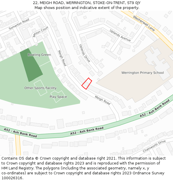 22, MEIGH ROAD, WERRINGTON, STOKE-ON-TRENT, ST9 0JY: Location map and indicative extent of plot