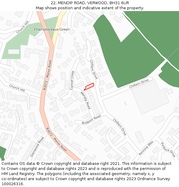 22, MENDIP ROAD, VERWOOD, BH31 6UR: Location map and indicative extent of plot