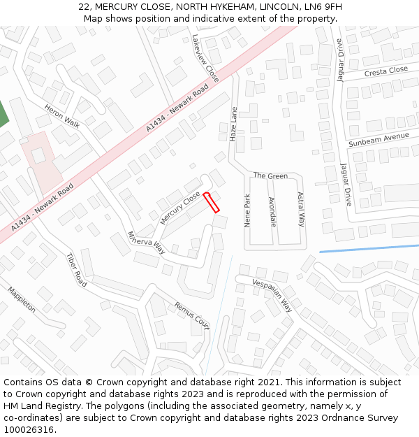 22, MERCURY CLOSE, NORTH HYKEHAM, LINCOLN, LN6 9FH: Location map and indicative extent of plot