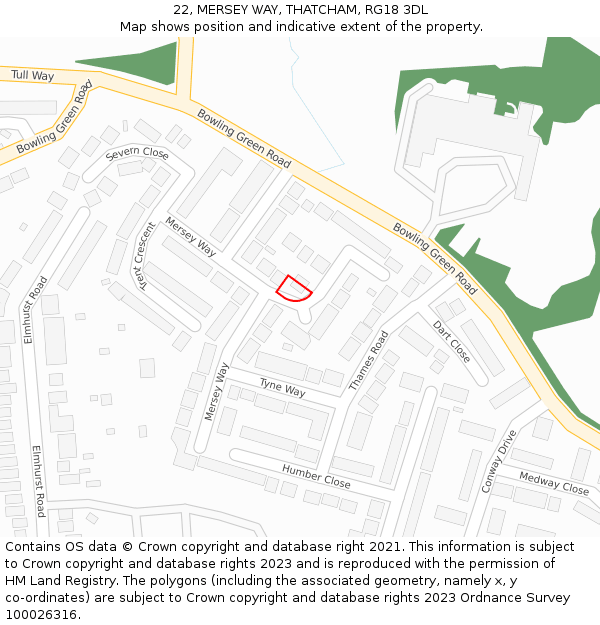 22, MERSEY WAY, THATCHAM, RG18 3DL: Location map and indicative extent of plot