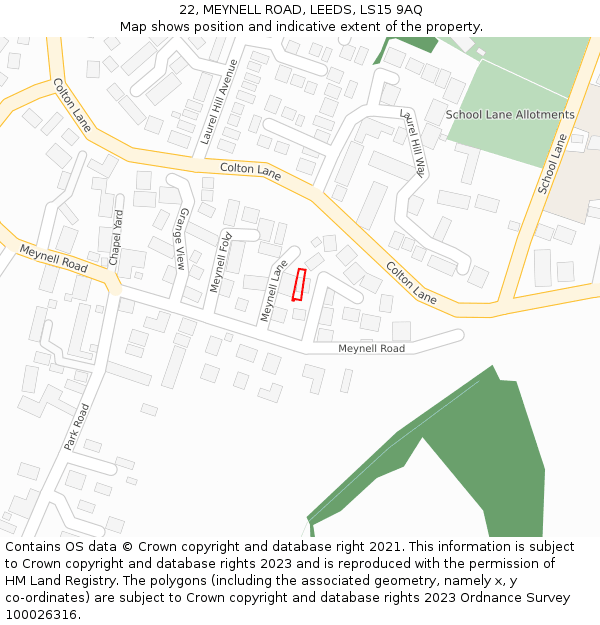 22, MEYNELL ROAD, LEEDS, LS15 9AQ: Location map and indicative extent of plot