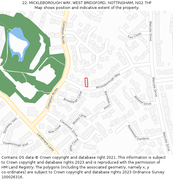 22, MICKLEBOROUGH WAY, WEST BRIDGFORD, NOTTINGHAM, NG2 7HF: Location map and indicative extent of plot