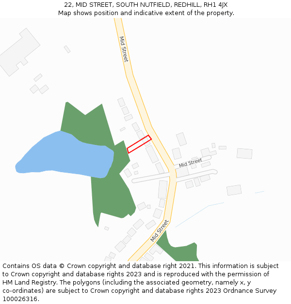 22, MID STREET, SOUTH NUTFIELD, REDHILL, RH1 4JX: Location map and indicative extent of plot