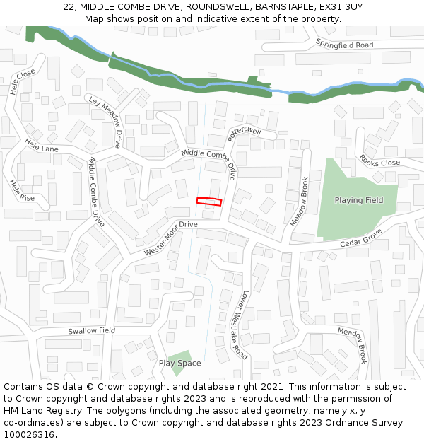 22, MIDDLE COMBE DRIVE, ROUNDSWELL, BARNSTAPLE, EX31 3UY: Location map and indicative extent of plot