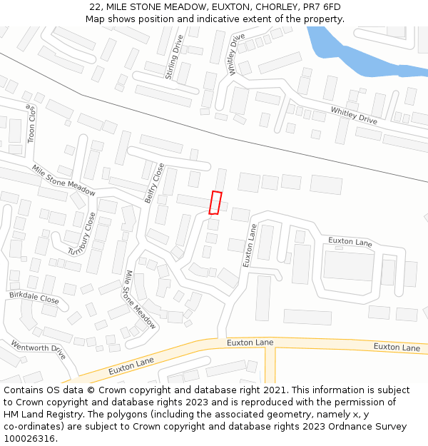 22, MILE STONE MEADOW, EUXTON, CHORLEY, PR7 6FD: Location map and indicative extent of plot