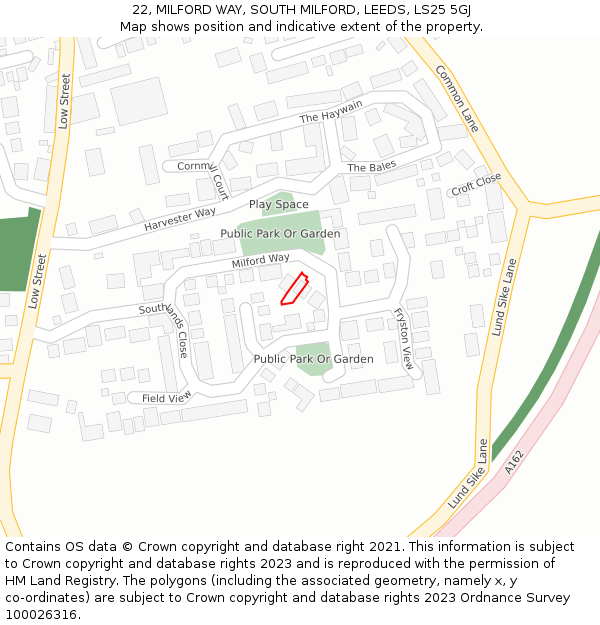 22, MILFORD WAY, SOUTH MILFORD, LEEDS, LS25 5GJ: Location map and indicative extent of plot