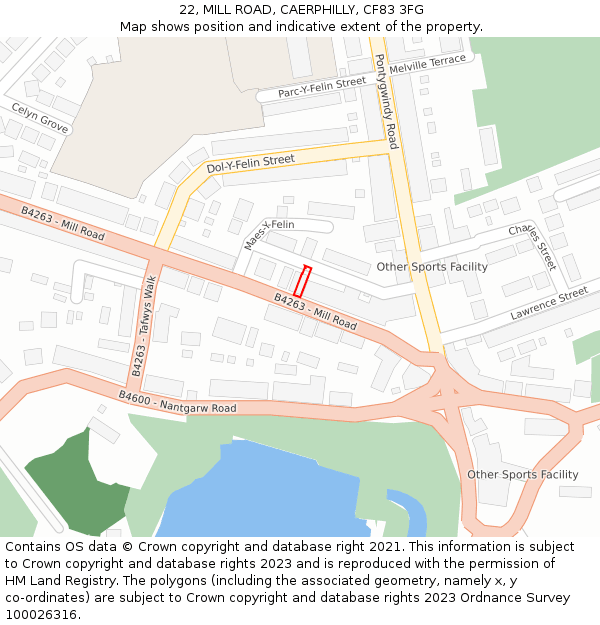 22, MILL ROAD, CAERPHILLY, CF83 3FG: Location map and indicative extent of plot