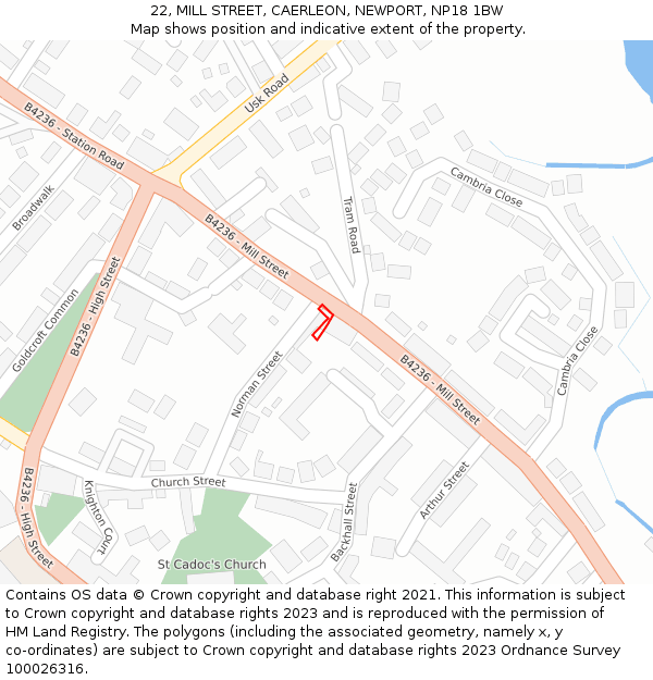 22, MILL STREET, CAERLEON, NEWPORT, NP18 1BW: Location map and indicative extent of plot