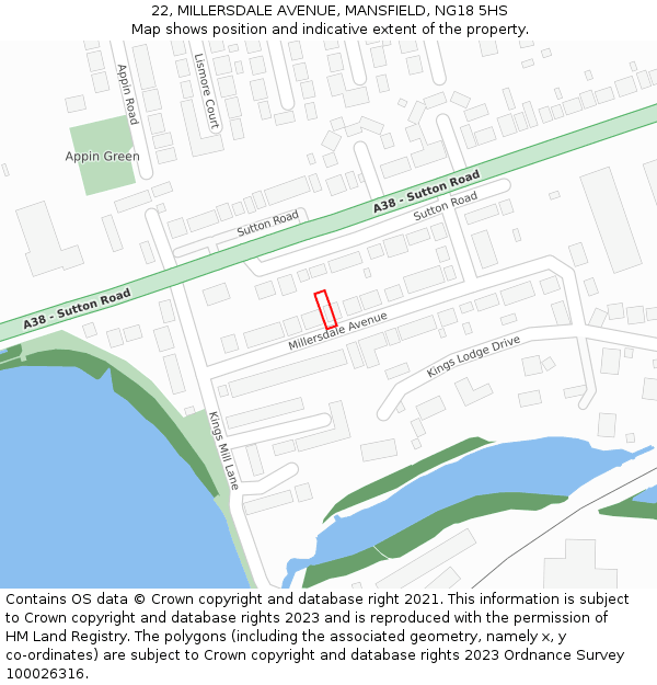 22, MILLERSDALE AVENUE, MANSFIELD, NG18 5HS: Location map and indicative extent of plot