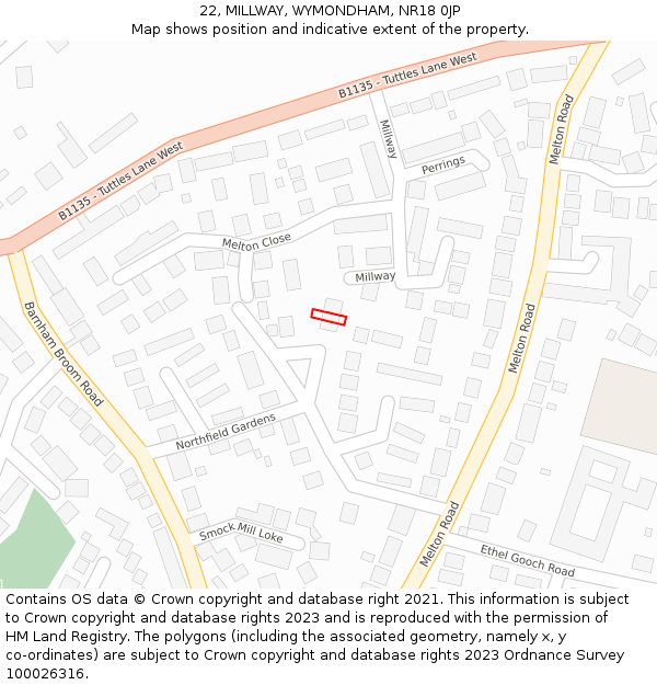 22, MILLWAY, WYMONDHAM, NR18 0JP: Location map and indicative extent of plot