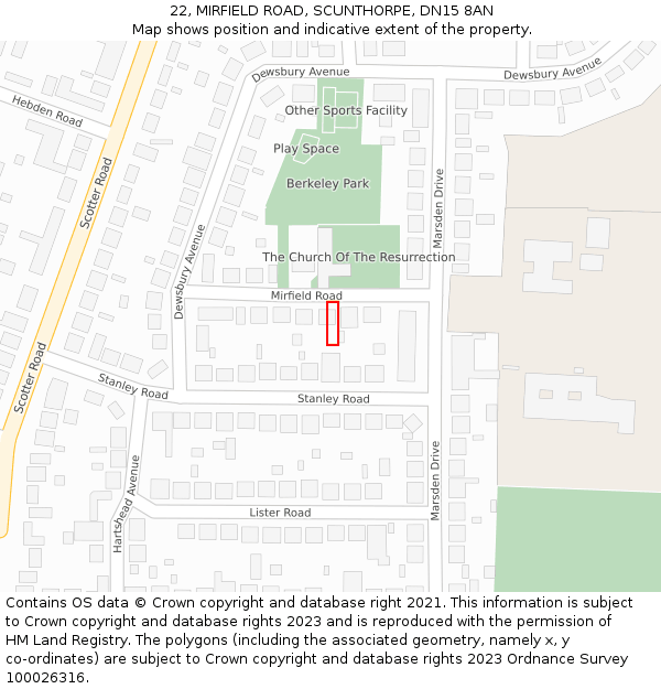 22, MIRFIELD ROAD, SCUNTHORPE, DN15 8AN: Location map and indicative extent of plot