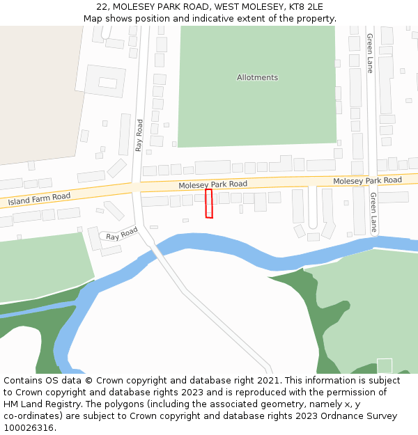 22, MOLESEY PARK ROAD, WEST MOLESEY, KT8 2LE: Location map and indicative extent of plot