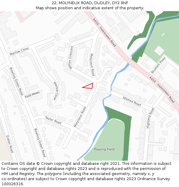 22, MOLYNEUX ROAD, DUDLEY, DY2 9NF: Location map and indicative extent of plot