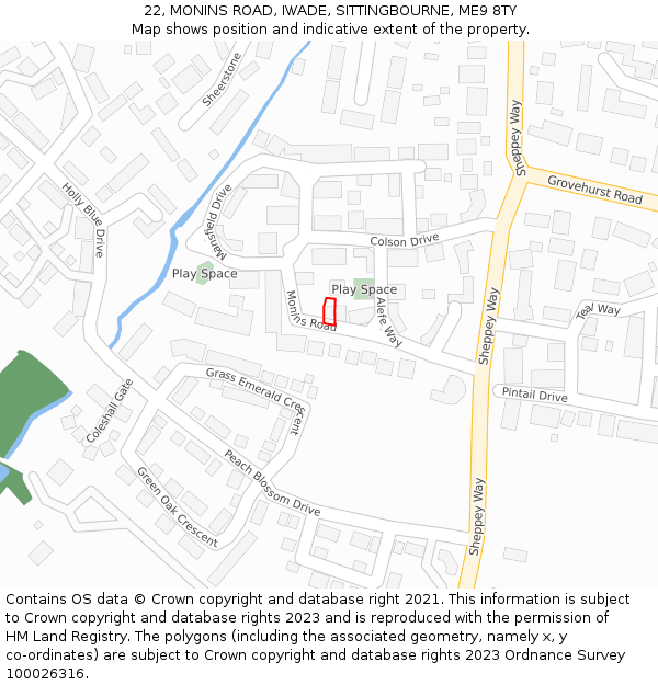 22, MONINS ROAD, IWADE, SITTINGBOURNE, ME9 8TY: Location map and indicative extent of plot