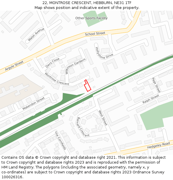 22, MONTROSE CRESCENT, HEBBURN, NE31 1TF: Location map and indicative extent of plot