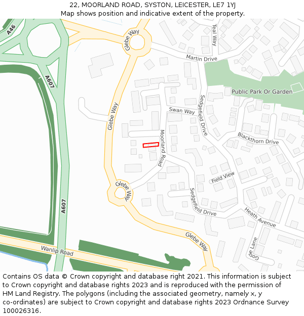 22, MOORLAND ROAD, SYSTON, LEICESTER, LE7 1YJ: Location map and indicative extent of plot
