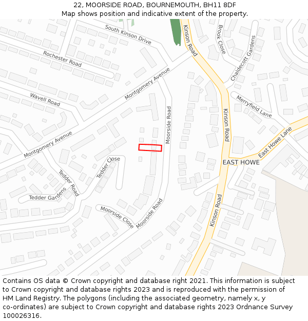 22, MOORSIDE ROAD, BOURNEMOUTH, BH11 8DF: Location map and indicative extent of plot