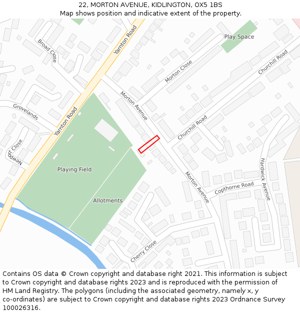 22, MORTON AVENUE, KIDLINGTON, OX5 1BS: Location map and indicative extent of plot