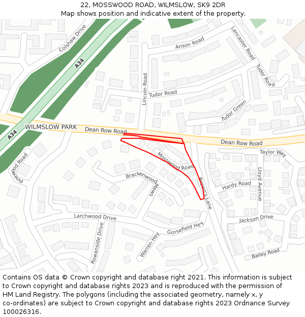 22, MOSSWOOD ROAD, WILMSLOW, SK9 2DR: Location map and indicative extent of plot