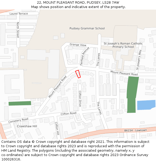 22, MOUNT PLEASANT ROAD, PUDSEY, LS28 7AW: Location map and indicative extent of plot